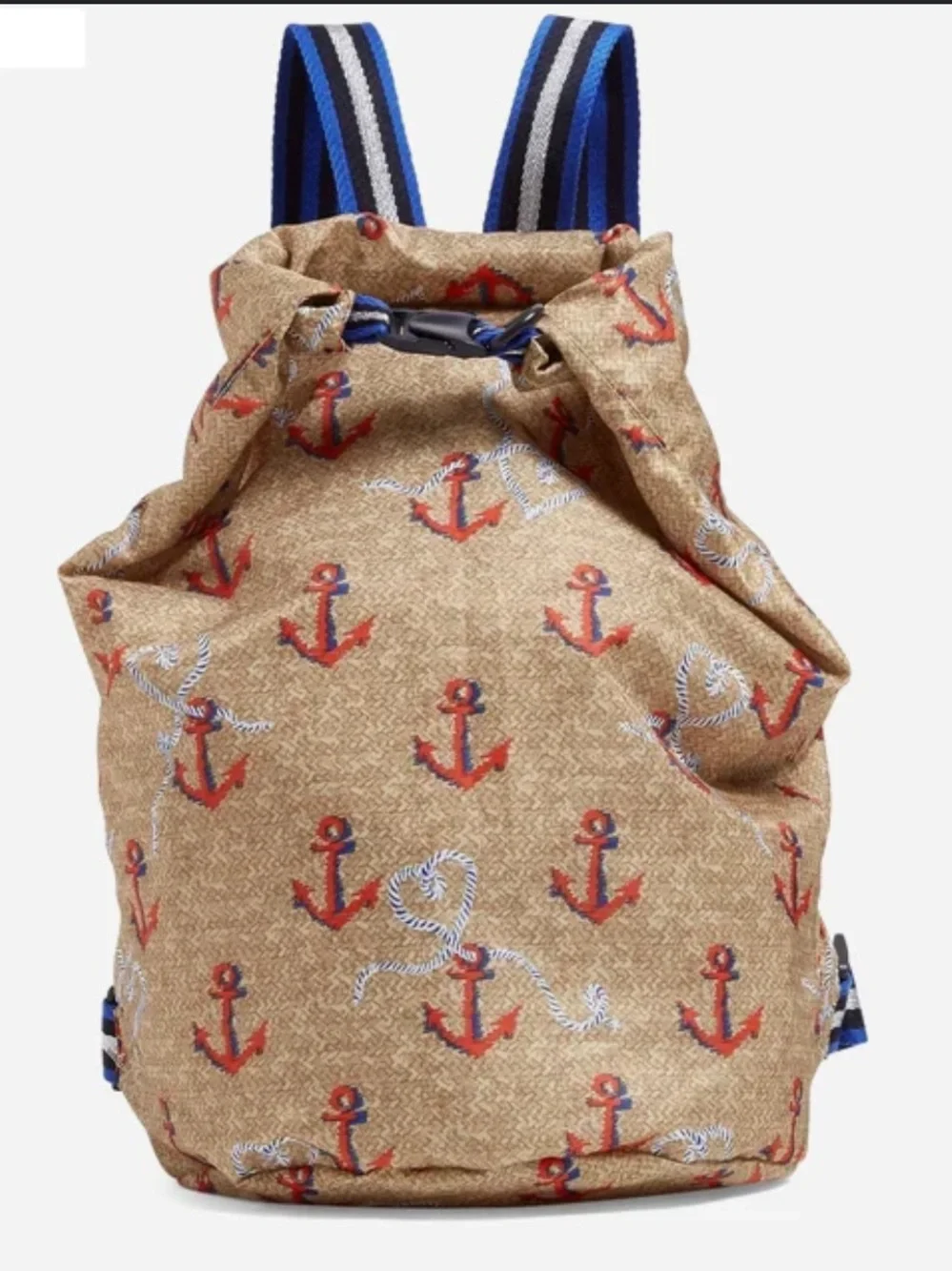 Vera Bradley Tan Anchor Print Backpack with Blue-Striped Straps